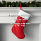 Red Christmas stocking hanging on a fireplace with promotional text overlay.